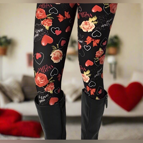 ❤️OS NEW Womens Valentines Day Heart Be Mine Love Leggings, Soft Yoga Pants - Picture 5 of 14